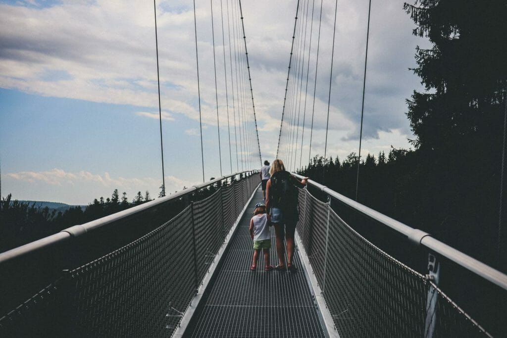 Vue vertigineuse sur le pont suspendu Wildline à Bad Wildbad en Forêt Noire