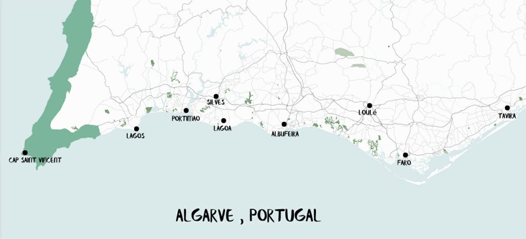 carte algarve avec les villes à visiter