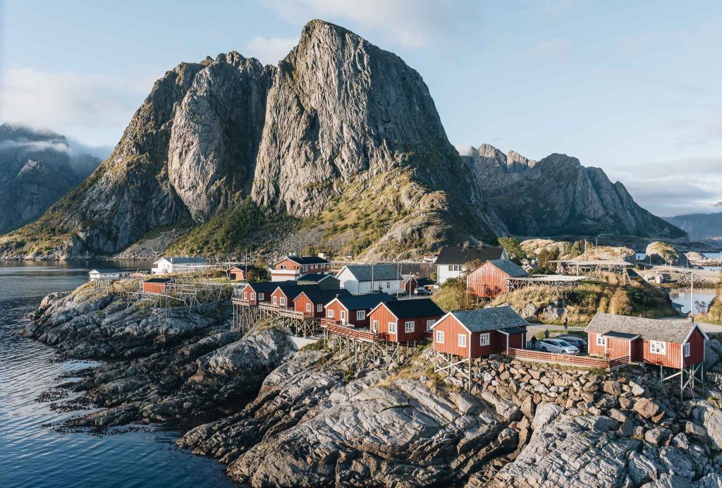 célèbre panorama d'Hamnøy au lever du soleil